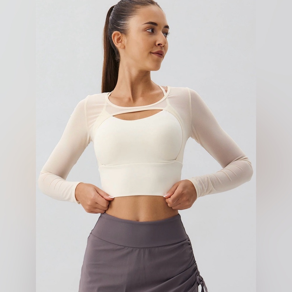 BERLOOK Beige Cut Out Long Sleeve Top Light Support